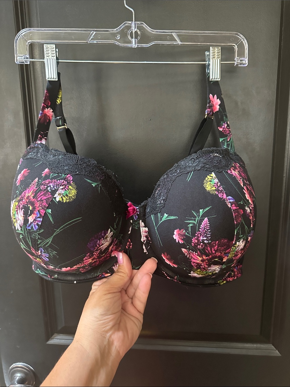 Cacique Black Floral Lace Push-Up Bra